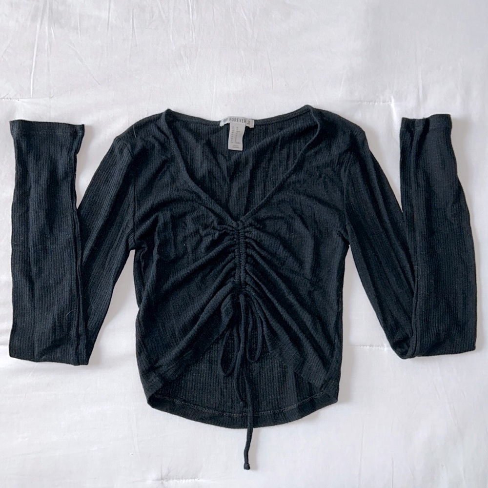 f21 sz xs Cropped Adjustable V Neck Long Sleeve